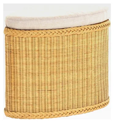 Produktbild von Rattan Wäschekorb mit gepolstertem Deckel in Honig, Aufbewahrungsbox für Flur und Bad