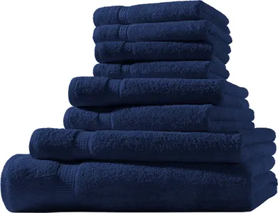 Produktbild von XL-Set 8tlg Frotteetücher Elegance 100% Baumwolle 500 gsm Gästetücher Handtücher Duschtücher Badetücher navyblau