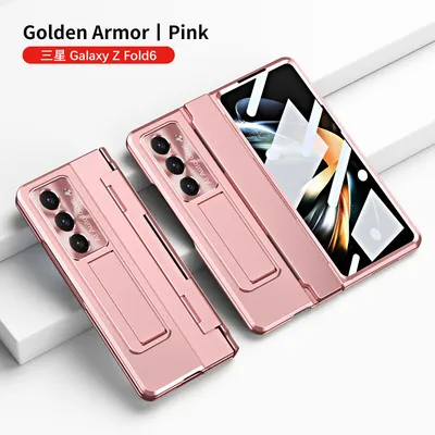Obrázek produktu pro Pouzdro na Samsung Galaxy Z Fold 6 s ochranou displeje a objektivu, galvanizované pouzdro se stojánkem Růžový