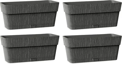 Produktbild von Pflanzkasten, Set aus 4 Stück, 30 x 13 x 12 cm, Anthrazit, robuster Blumenkasten aus Kunststoff für Balkon und Fensterbank