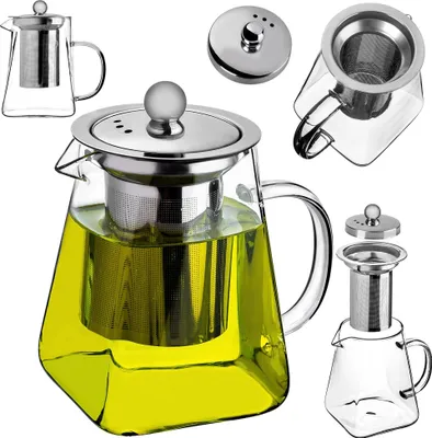 Zdjęcie produktu dla Czajniczek KADAX z żaroodpornego szkła borokrzemowego 650 ml, szklany czajniczek z wyjmowanym sitkiem ze stali nierdzewnej, szklany czajniczek z wkładem sitkowym na sypką herbatę
