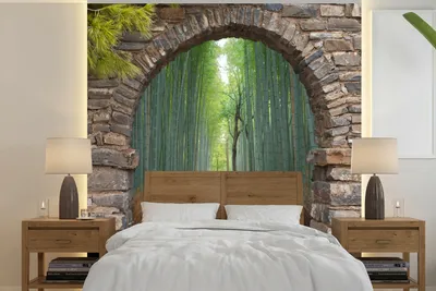 Produktbild von MuchoWow® Fototapete für Wohnzimmer oder Schlafzimmer Wandtapete Vinyl Motivtapete Bambus - Japanisch - Durchsichtig - Wald - 260x260 cm - Papiertapeten