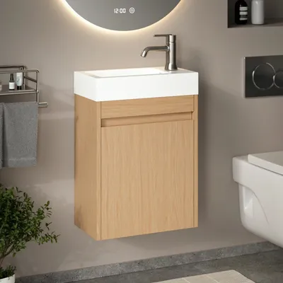 Produktbild von Waschtischunterschrank Vivo – 40 cm – Eiche hell – Weißes Waschbecken