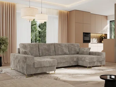 Produktbild von MKS MEBLE Ecksofa U mit Schlaffunktion und Bettkasten, Wohnlandschaft U-form - DORIAN U - Hellbraun Cord