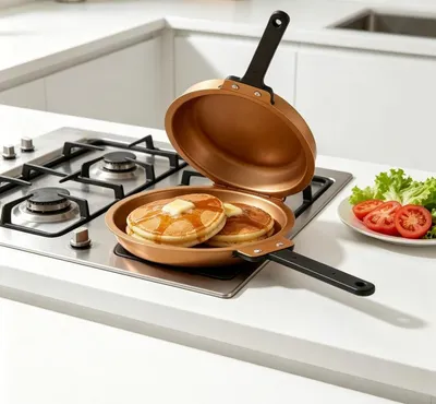 Produktbild von Doppelseitige Antihaft-Wendepfanne, für Zuhause, Hotels und Restaurants, für Pfannkuchen und Eier, geeignet für Gas- und Induktionsherde