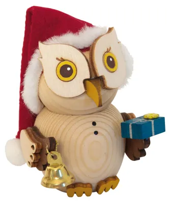 Produktbild von Drechslerei Kuhnert - Mini-Eulen aus Holz - Weihnachtsmann - ca. 7 cm groß - als Dekoration oder Geschenk geeignet