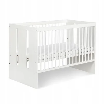 Produktbild von Babybett 120x60 cm weiß/grau - Nati Kinderbett Holz - höhenverstellbar, Gitterbett aus Massivholz, modernes Design, Babybett für Neugeborene und Kleinkinder, Zertifikat (Paula)