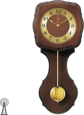 Produktbild von AMS 5162/1 Wanduhr Funk Funkwanduhr mit Pendel golden Holz nussbaum farben