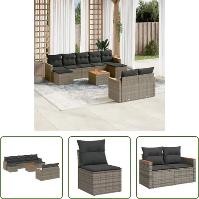 Produktbild von The Living Store 10-tlg. Garten-Sofagarnitur mit Kissen Grau Poly Rattan