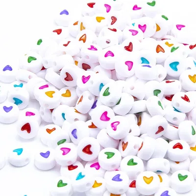 Immagine prodotto di Mini set di perline, 400 perline in acrilico colorate con motivo a cuore, diametro 7 mm, ideali per la creazione di gioielli e progetti di artigianato