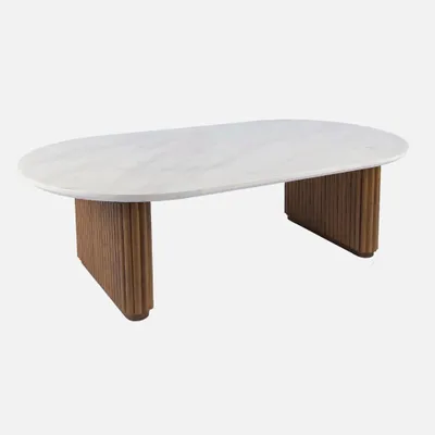 Produktbild von sweeek - Ovaler Couchtisch aus Hevea-Holz mit Steinoptik - Nussbaumfarben