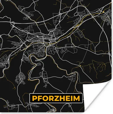 Produktbild von MuchoWow® Poster Pforzheim - Gold - Karte - Deutschland - Karte 100x100 cm - Babyzimmer