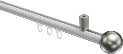 Produktbild von Interdeco Innenlaufstange / Gardinenstange mit Innenlauf Weiß / Edelstahl-Optik, Typ Sonius Luino (Kugel) Deckenmontage, 20 mm Ø 1-läufig, 120 cm