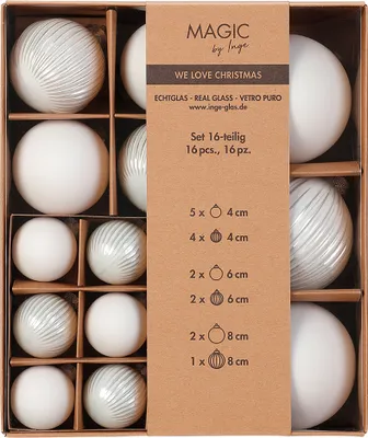 Produktbild von Weihnachtskugeln Glas 4-8cm Mix gerillt 16er Set - Just White