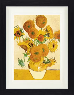 Obrázok produktu pre Vincent Van Gogh Zarámovaný obraz s elegantným paspartou | Nástenné umenie | V ráme - Štrnásť slnečníc vo váze, 1888 (40 x 30 cm)