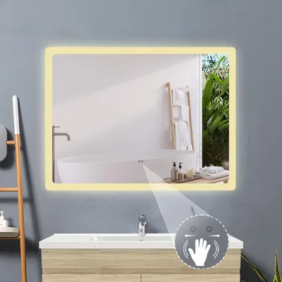 Produktbild von LED Badezimmerspiegel mit Sensor-Schalter 80x60cm Beschlagfrei 3 Lichtfarbe Dimmbar Speicherfunktion IP44