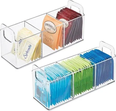 Produktbild von Famanu Küchenorganizer Set mit Handgriffen - Transparente Aufbewahrungsbox mit 3 Fächern