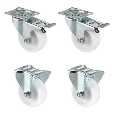 Produktbild von WAGNER 4tlg. Set - Ø 75 mm, Anschraubplatte, 2 Lenk- 2 Bockrollen, Bremse, Rollenlager, Tragkraft je 60 kg - 04007505