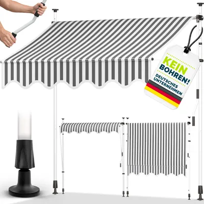 Zdjęcie produktu dla tillvex markiza balkonowa 250 cm szaro-biała markiza ze składanym ramieniem markiza zaciskowa markiza przeciwsłoneczna markiza balkonowa bez wiercenia