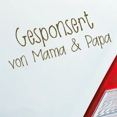 Produktbild von Auto Aufkleber Gesponsort von Mama & Papa Schriftzug KFZ Car 19x8 cm Gold Sticker Heckscheibenaufkleber