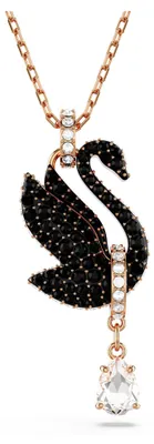 Produktbild von Swarovski Swan Anhänger, Schwarze, Rosé Vergoldete Damenhalskette mit großem Sch