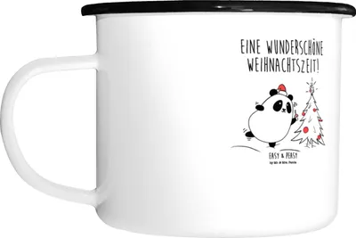 Produktbild von Mr. & Mrs. Panda Pott Panda Weihnachtszeit - Weiß - Geschenk, Emaille Tasse, Große, Metallbecher, Teetasse, Haferl