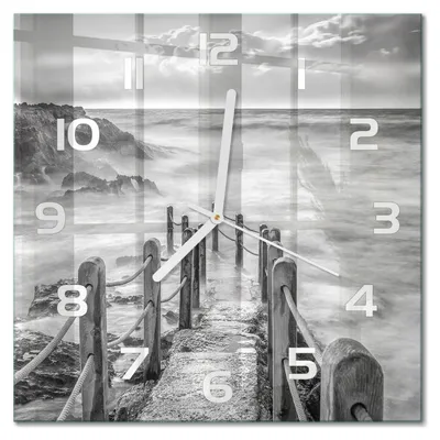 Produktbild von Glas Wanduhr 30x30 cm - Wanduhr - lautlose Wanduhr - ohne Ticken - geräuschloses Uhrwerk - schleichende Zeiger - moderne Uhr - Design Uhr - Wohnzimmer Uhr - Weg am Meer