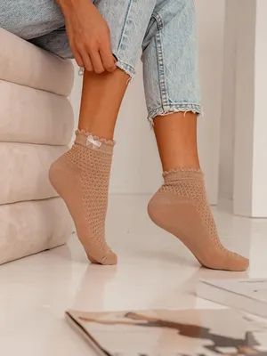 Produktbild von Damen Skarpete Milena Ajour-Design mit Schleife Beige 37-41