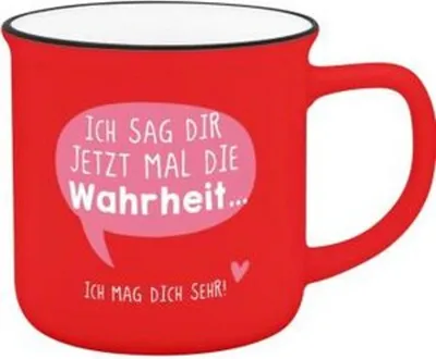 Produktbild von Becher in Emailloptik \Ich sag dir jetzt mal die Wahrheit..Ich mag dich sehr!\""