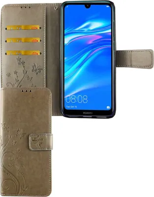 Produktbild von Huawei Y7 2019 Handy Hülle Schutz-Tasche Cover Flip-Case Kartenfach Grau