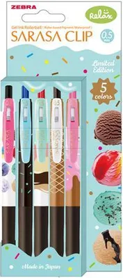 Produktbild von Gelschreiber "Sarasa Clip Ice Cream", 5 verschiedene Farben, 0,33 mm, Squeeze-Mechanismus, ZEBRA 82756