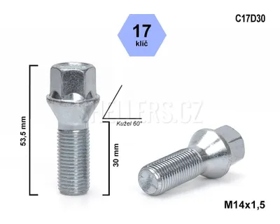 Obrázek produktu pro Kolový šroub M14x1,5x30 kužel, klíč 17, C17D30, výška 53,5 mm