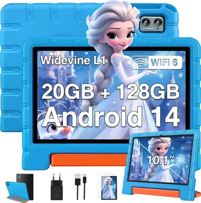 WiFi 6, Octa-Core, Widevine L1, Kindersicherung, 6000 mAh, BT 5.0, GMS es Kinder Tablet mit Eva Hülle