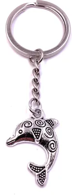 Produktbild von Onwomania Schlüsselanhänger Keychain Silber Metall Delfin Fisch Wal mit Muster Ozean Meer