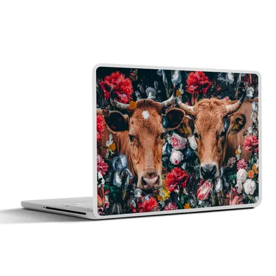 Produktbild von MuchoWow® Laptop Aufkleber Sticker Cover Kuh - Blumen - Tiere - Porträt 36.5x27.5 cm - Laptop-Sticker