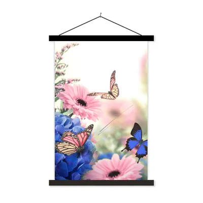Produktbild von MuchoWow® Textilposter Schmetterlinge - Blumen - Hortensien - Insekten 60x90 cm mit schwarzem Rahmen - Poster Wohnzimmer