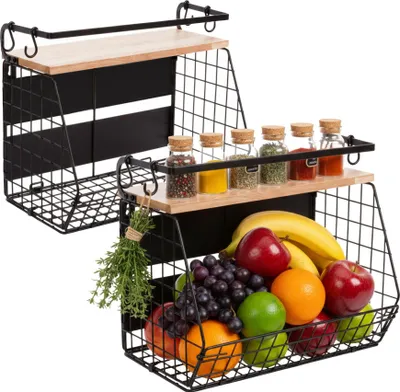 Productafbeelding van Twee magnetische wandmanden voor fruit, met haken