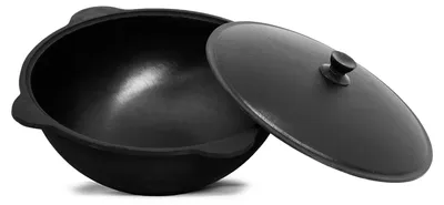 Produktbild von Gusseisen Kasan 6L eben NAMANGAN Deckel Campingtopf Kazan WOK Kessel Camping BBQ Asia
