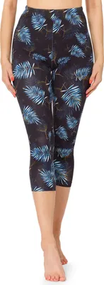 Image de Leggings capri 3/4 pour femme Merry Style, imprimé multicolore sur toute la surface, MS10-411 (bleu marine/feuilles bleues, XS)