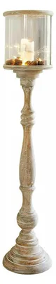 Produktbild von Kerzenständer Passion, Großzügiges Format, Sorgfältig Bearbeitet, Elegantes White-Washed-Finish, Deko-Objekt, Windlicht, Kerzenhalter, Mangoholz, Glas, Antikbeige