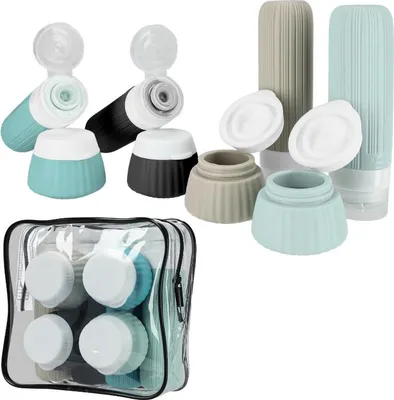 Produktbild von Silikon-Reiseflaschen fürs Flugzeuggepäck für Kosmetika - Set B02