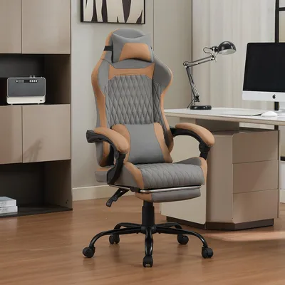 Produktbild von Ergonomischer Gaming-Stuhl mit Lordosen- Nacken- und Fußstütze für Büro und Home Grau