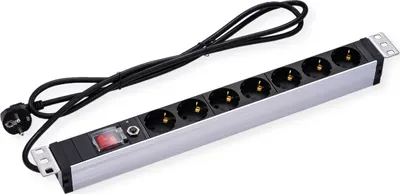 Produktbild von VALUE 19-Zoll-Steckdosenleiste 7fach mit Überlastschutz, 1 HE, Schutzkontakt-Stecker, 2,8 m
