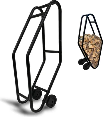 Produktbild von Kaminholztrolley mit 2 Rollen Metall stabil Ständer Stahl Brennholzwagen