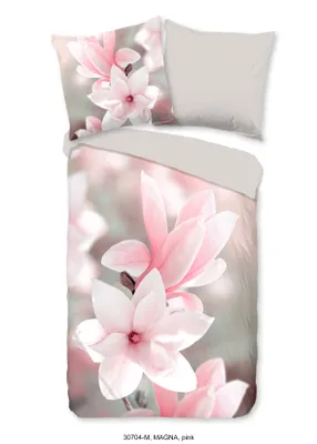 Productafbeelding van Dekbedovertrek Pure, 135x200 cm + 1 kussensloop, 80x80 cm - magnolia bloemen