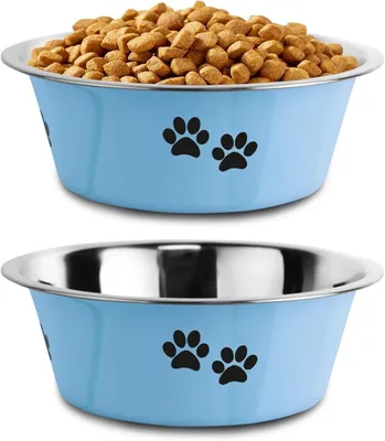 Image de Gamelle pour chien en acier inoxydable avec fond antidérapant, 2000 ml, bleue (lot de 2)