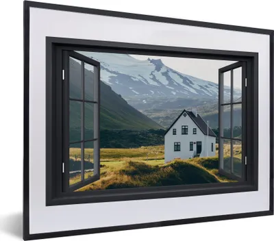 Produktbild von MuchoWow® MuchoWow® Gerahmtes Poster Aussicht - Haus - Berg 40x30 cm - Poster mit zchwarzem Bilderrahmen - Bilderrahmen - Poster im Rahmen