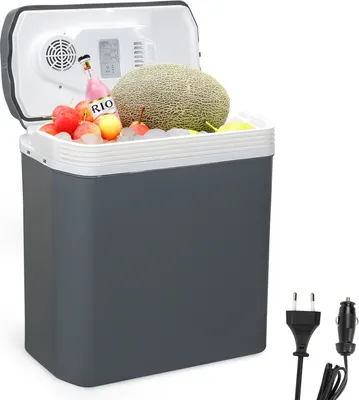 Zdjęcie produktu dla Fiqops lodówka elektryczna 24L mini lodówka 230 V i 12 V do samochodu kempingowego chłodzi i ogrzewa | tryb ECO (szary)
