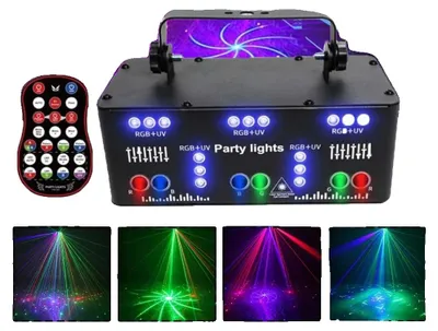 Obrázok produktu pre Laserové svetlo na pódium, RGB a UV efekty, viacero režimov ovládania, čierna farba