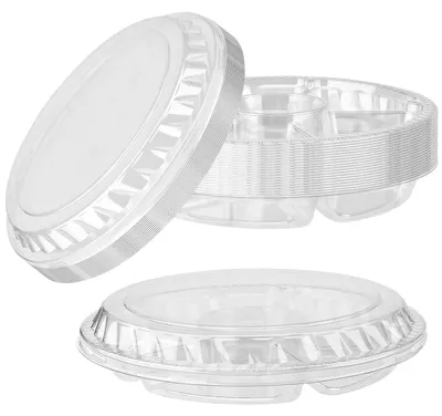 20 Snackschalen rund 26,5 cm mit Deckel, 6 Fächer, 1000 g